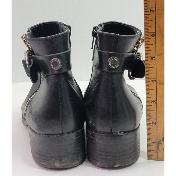 Steve Madden Black Leather Zip Ankle Boots Womens Size 7 Gothic Biker Ladies - Picture 7 of 16